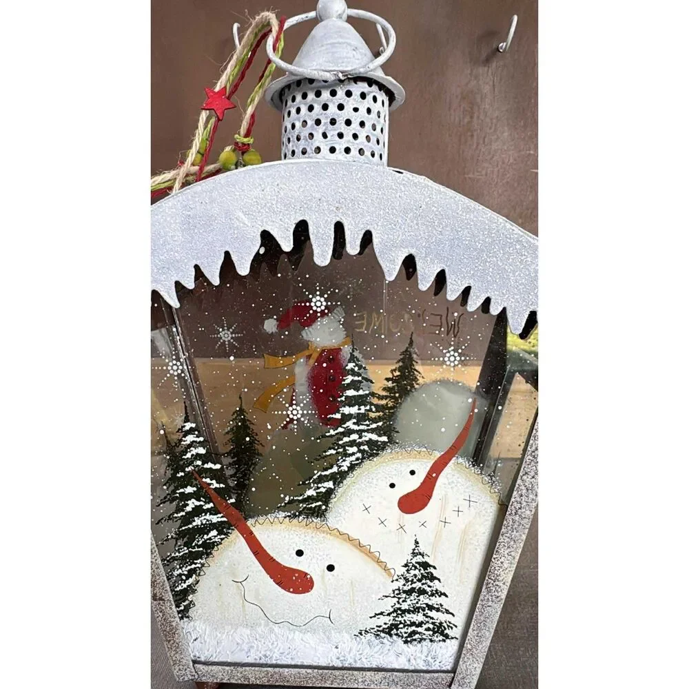 Rustic Farmhouse Snowmen Tea Light Candle Holder Christmas Holiday